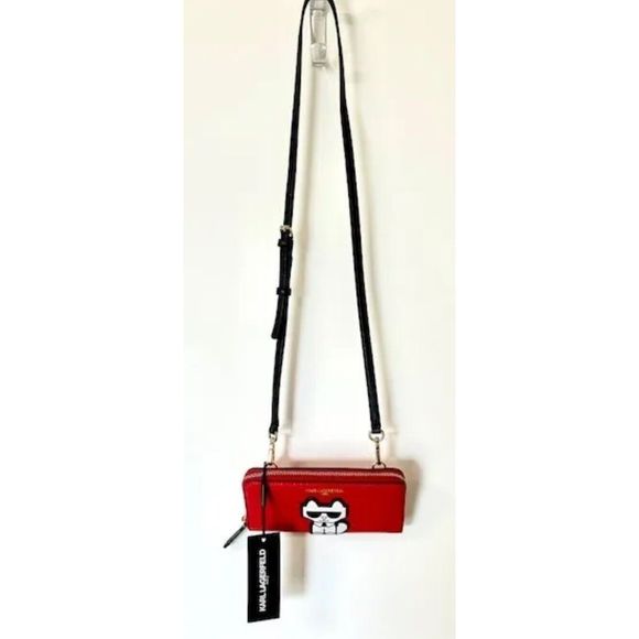 KARL LAGERFELD LH2EU5BT Maybelle Clutch/Wallet Crossbody Red Bag - w/ Choupette - Picture 5 of 10